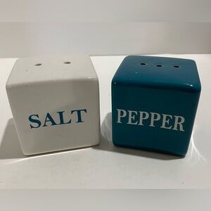 Cube Square Salt & Pepper Shakers Teal Aqua Turquoise & White Ceramic 2.75"
